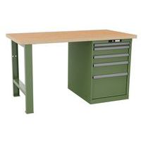 Dílenské pracovní stoly LISTA, 1500x750x840mm, 5 zásuvek, nosnost 1500kg