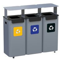 Sada 3 ks kovových venkovních odpadkových košů Modular Hood na tříděný odpad, objem 3 x 70 l