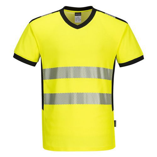 Tričko PW3 Hi-Vis s výstřihem do V, černá/žlutá