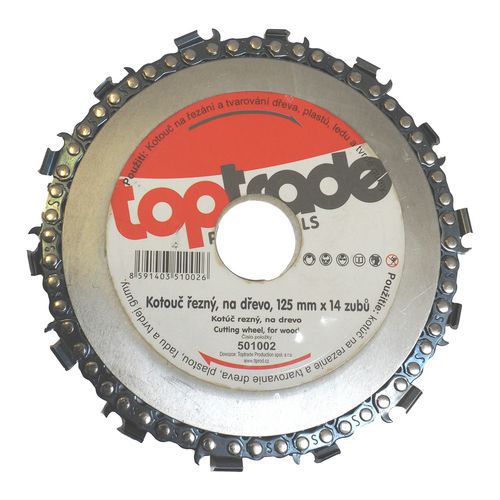 TOPTRADE kotouč řezný, řetězový, na dřevo, pro úhlovou brusku, 125 mm x 14 zubů TOPTRADE kotouč řezný, řetězový, na dřevo, pro úhlovou brusku, 125 mm x 14 zubů