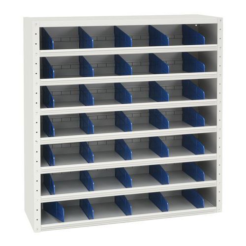 Nízké kovové regály s děliči Manutan Expert, 108 x 100 x 20 - 30 cm, 6 polic, šedý Nízké kovové regály s děliči Manutan Expert, 108 x 100 x 20 - 30 cm, 6 polic, šedý