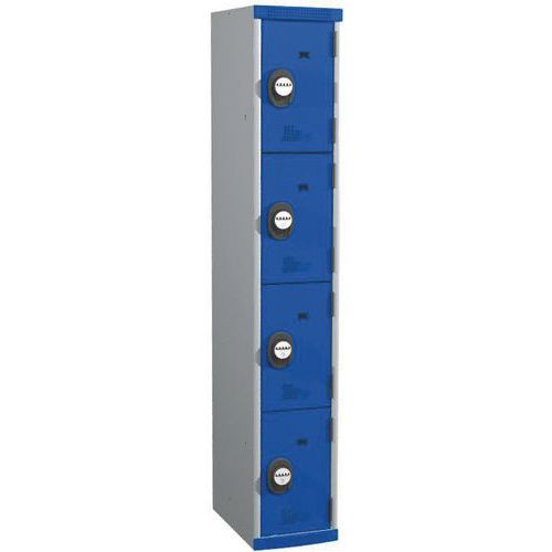 Svařované šatní skříně Acial, 1 sloupec, 4 boxy, 300 mm, kódový zámek