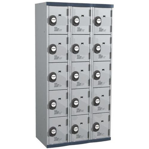 Svařované šatní skříně Acial, 3 sloupce, 15 boxů, 300 mm, kódový zámek Svařované šatní skříně Acial, 3 sloupce, 15 boxů, 300 mm, kódový zámek