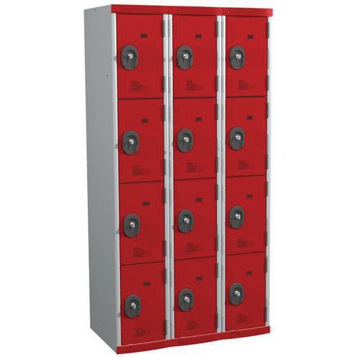 Svařované šatní skříně Acial, 3 sloupce, 12 boxů, 300 mm, cylindrický zámek