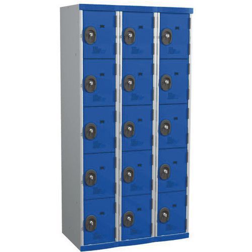 Svařované šatní skříně Acial, 3 sloupce, 15 boxů, 300 mm, cylindrický zámek Svařované šatní skříně Acial, 3 sloupce, 15 boxů, 300 mm, cylindrický zámek