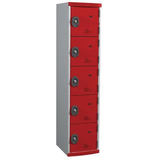 Svařované šatní skříně Acial, 1 sloupec, 5 boxů, 400 mm, cylindrický zámek