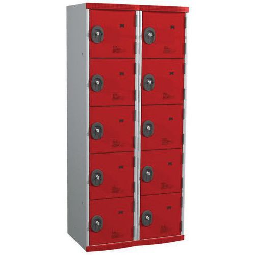 Svařované šatní skříně Acial, 2 sloupce, 10 boxů, 400 mm, cylindrický zámek