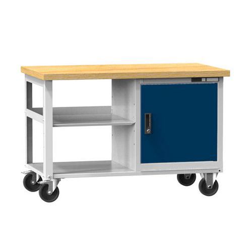 Mobilní dílenské stoly PPS Multiplex, 81 x 120 x 70 cm, 2 police a skříňka, buk