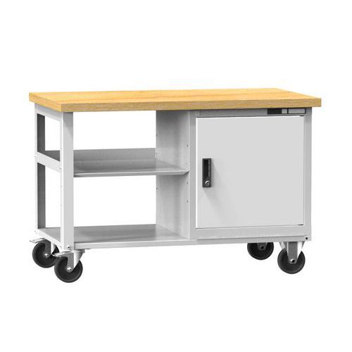Mobilní dílenské stoly PPS Multiplex, 81 x 120 x 70 cm, 2 police a skříňka, buk