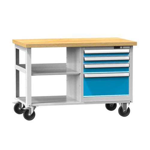 Mobilní dílenské stoly PPS Multiplex, 81 x 120 x 70 cm, 4 zásuvky a 2 police, buk