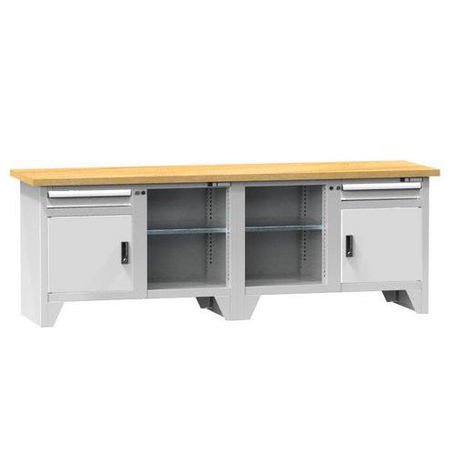 Modulární dílenské stoly PS3-2, 2500 x 700 x 880 mm, BUK