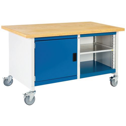 Mobilní dílenský stůl Bott Cubio Storage, 84 x 150 x 75 cm, skříňka, otevřený prostor s policí