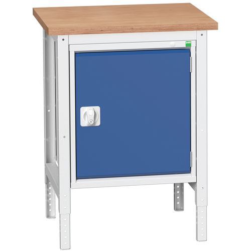 Dílenské stoly Bott Verso se skříňkou, šířka 70 cm, výškově nastavitelné, multiplex/linoleum