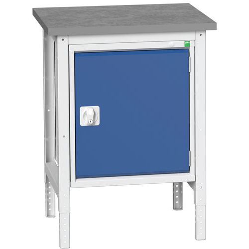 Dílenské stoly Bott Verso se skříňkou, šířka 70 cm, výškově nastavitelné, multiplex/linoleum