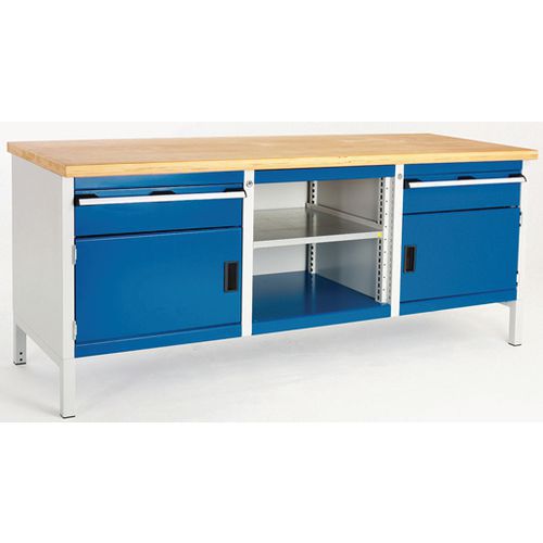 Dílenský stůl Bott Cubio Storage, 84 x 200 x 75 cm, 2 skříňky, 2 zásuvky, otevřený prostor s policí