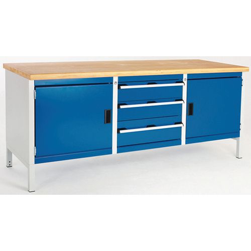 Dílenský stůl Bott Cubio Storage, 84 x 200 x 75 cm, 2 skříňky, 3 zásuvky, multiplex/linoleum