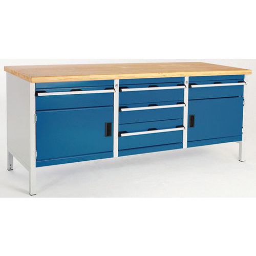 Dílenský stůl Bott Cubio Storage, 84 x 200 x 75 cm, 2 skříňky, 5 zásuvek, multiplex/linoleum