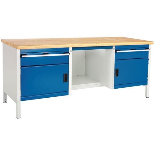 Dílenský stůl Bott Cubio Storage, 84 x 200 x 75 cm, 2 skříňky, 2 zásuvky, police, multiplex/linoleum