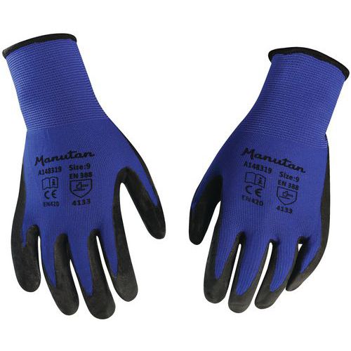 Nylonové rukavice Manutan Expert polomáčené v nitrilu, modré/černé