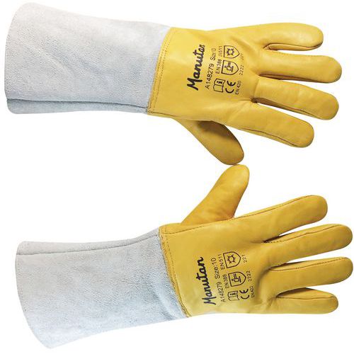 Zimní kožené rukavice Manutan Expert, šedé/žluté