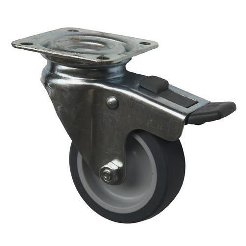 Gumová přístrojová kola s přírubou, průměr 60 - 100 mm, otočná s brzdou, kluzná ložiska