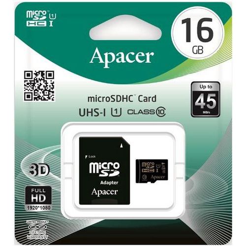 Karta micro SDHC Apacer, class 10, 16 GB, adaptér SD Karta micro SDHC Apacer, class 10, 16 GB, adaptér SD