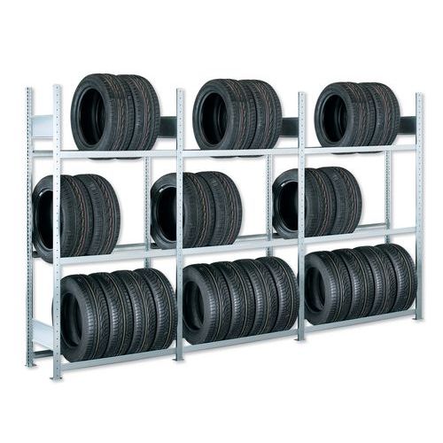 Regály na pneumatiky, základní, 250 x 100 - 150 x 40 cm, 4 patra
