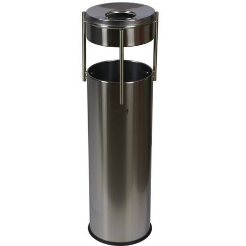 Kovový venkovní odpadkový koš Prestige Pillar s popelníkem, objem 15 l, matný nerez