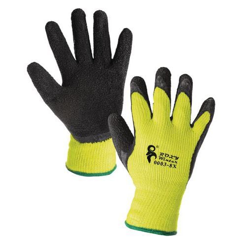 Zimní akrylové rukavice CXS polomáčené v latexu, žluté/černé