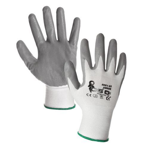 Polyesterové rukavice CXS polomáčené v nitrilu, šedé/bílé