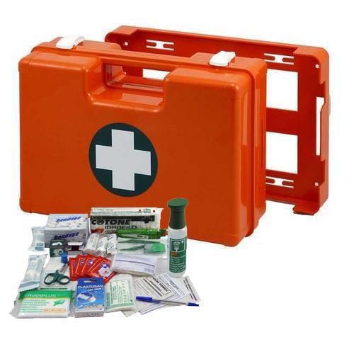 Plastový kufr první pomoci se stěnovým držákem, 25 x 33,5 x 12,3 cm, s náplní SKLAD