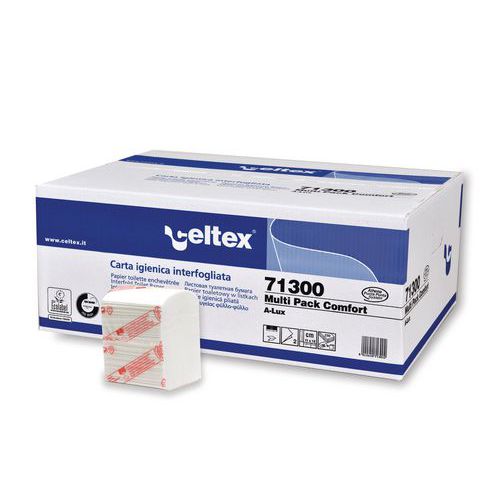 Skládaný toaletní papír Celtex Comfort 2vrstvý, 11 x 18 cm, 250 útržků, bílý, 36 ks Skládaný toaletní papír Celtex Comfort 2vrstvý, 11 x 18 cm, 250 útržků, bílý, 36 ks