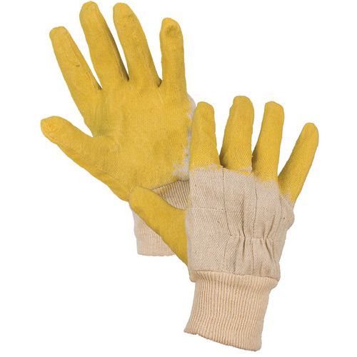 Bavlněné rukavice CXS polomáčené v latexu, žluté/bílé