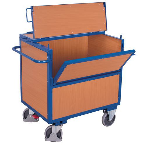 Skříňové vozíky s výklopnou stěnou a víkem, do 500 kg