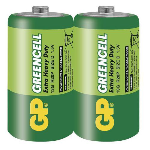 Zinkochloridová baterie GP Greencell R20 (D) fólie