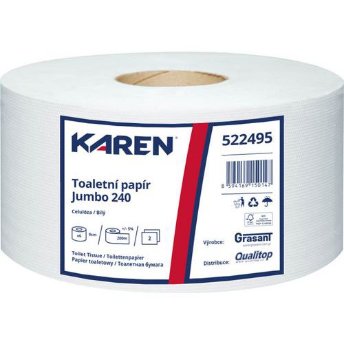 Toaletní papír Karen 2vrstvý, 200 m, 100% bílý, 6 ks