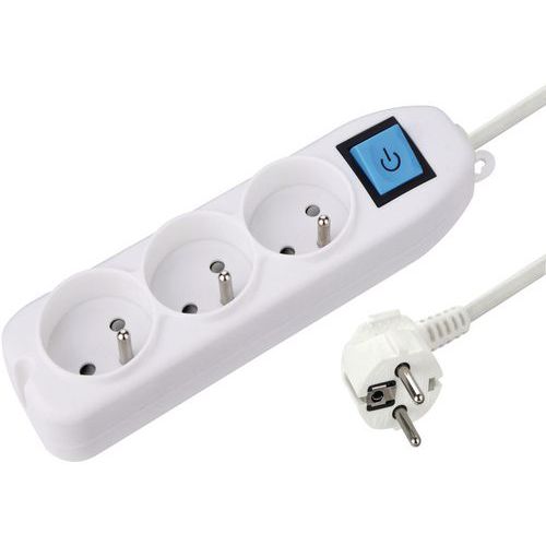 Prodlužovací kabel Manutan s vypínačem, 3 zásuvky, 1,35 m