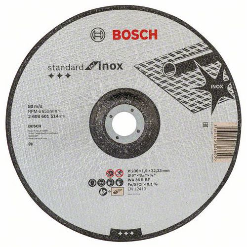 Bosch - Řezný kotouč na nerezovou ocel, profilovaný Standard for Inox WA 36 R BF, 230 mm, 22,23 mm, 1,9 mm