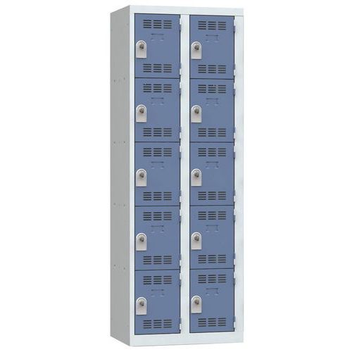Svařované šatní skříně Vinco, 2 sloupce, 10 boxů, 300 mm, otočný uzávěr