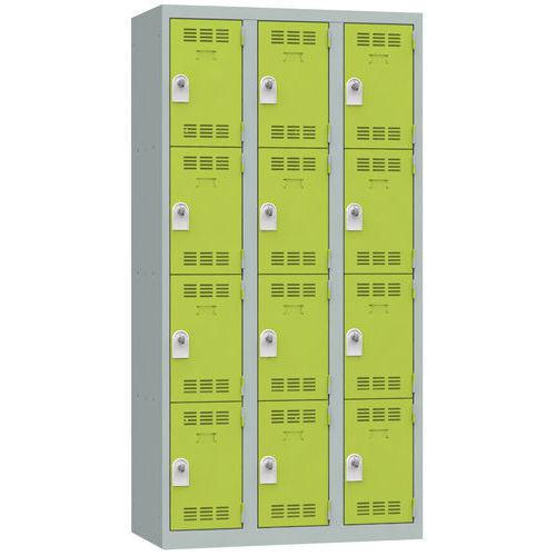 Svařované šatní skříně Vinco, 3 sloupce, 12 boxů, 300 mm, otočný uzávěr