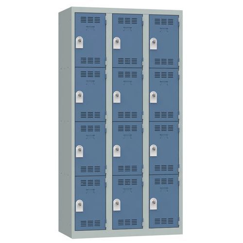 Svařované šatní skříně Vinco, 3 sloupce, 12 boxů, 300 mm, otočný uzávěr