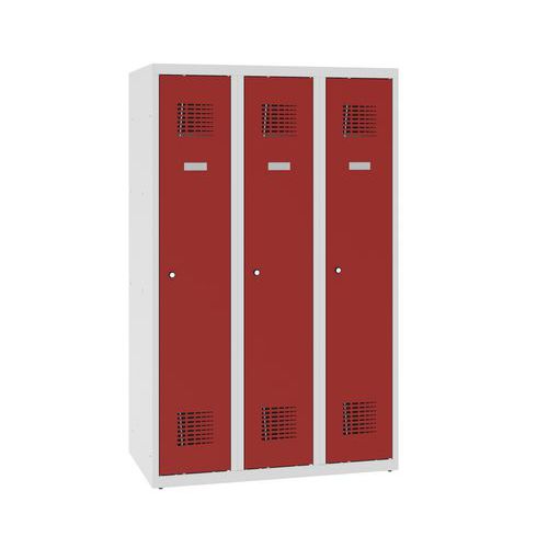 Snížené školní šatní skříně, 3 sloupce, 300 mm, tříbodový cylindrický zámek