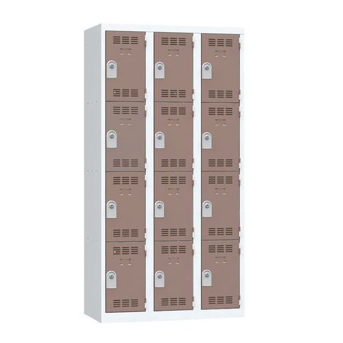 Svařované šatní skříně Vinco, 3 sloupce, 12 boxů, 300 mm, cylindrický zámek