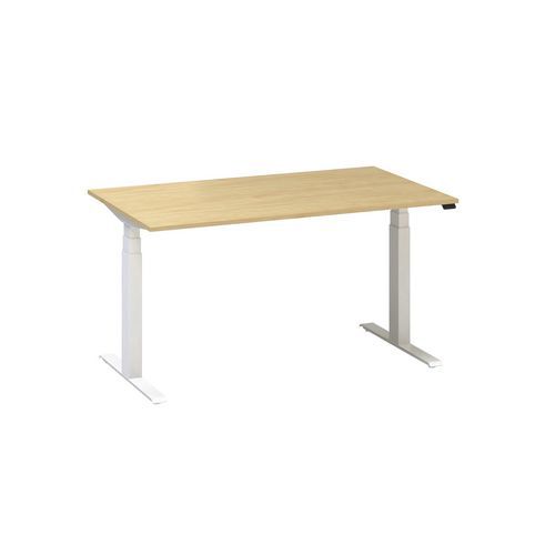 Výškově nastavitelné kancelářské stoly Alfa Up s bílým podnožím, 140 x 80 x 61,5-127,5 cm