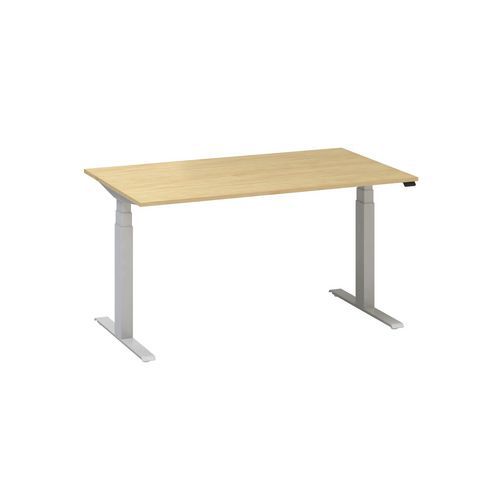 Výškově nastavitelné kancelářské stoly Alfa Up s šedým podnožím, 140 x 80 x 61,5-127,5 cm
