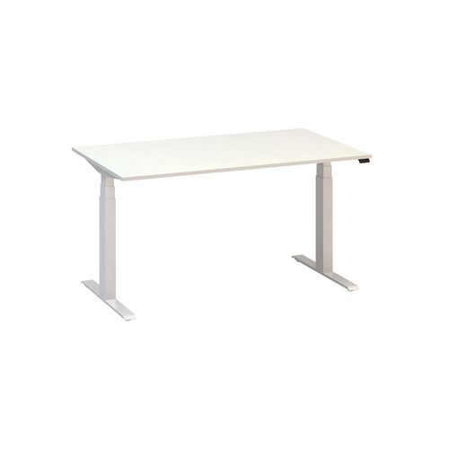 Výškově nastavitelné kancelářské stoly Alfa Up s bílým podnožím, 140 x 80 x 61,5-127,5 cm