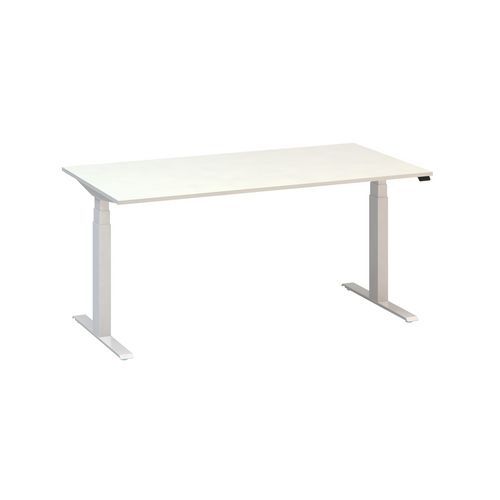 Výškově nastavitelné kancelářské stoly Alfa Up s bílým podnožím, 160 x 80 x 61,5-127,5 cm