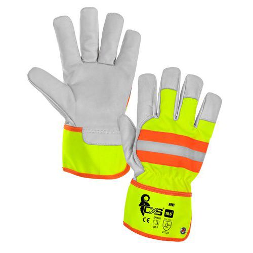 Kožené rukavice CXS Hivi s reflexními prvky, žluté/oranžové