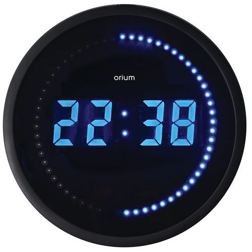 LED digitální hodiny Orium modré, průměr 30 cm