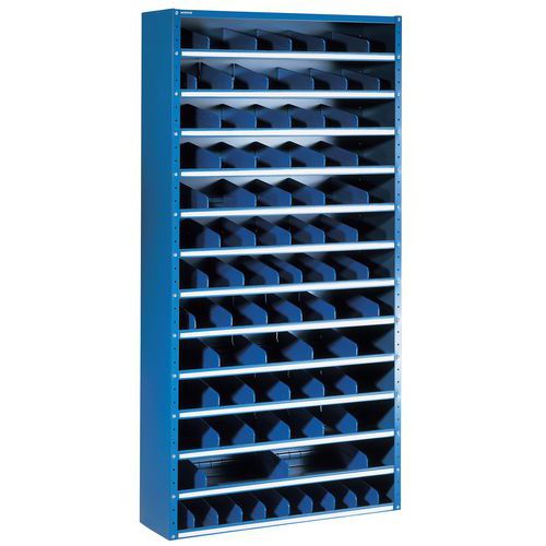 Kovové regály s děliči Manutan Expert, 198 x 100 x 20 - 40 cm, 12 polic, modré Kovové regály s děliči Manutan Expert, 198 x 100 x 20 - 40 cm, 12 polic, modré